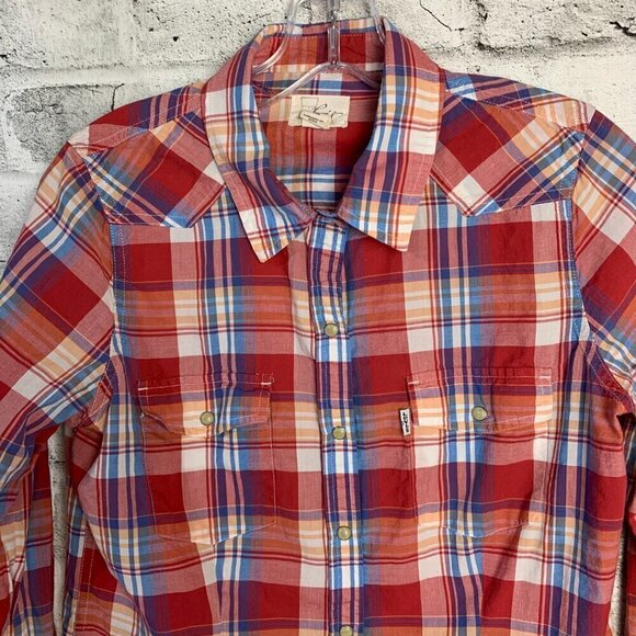 Levi's Red Plaid Western Pearl Snap Casual Button Down Shirt - Picture 2 of 8